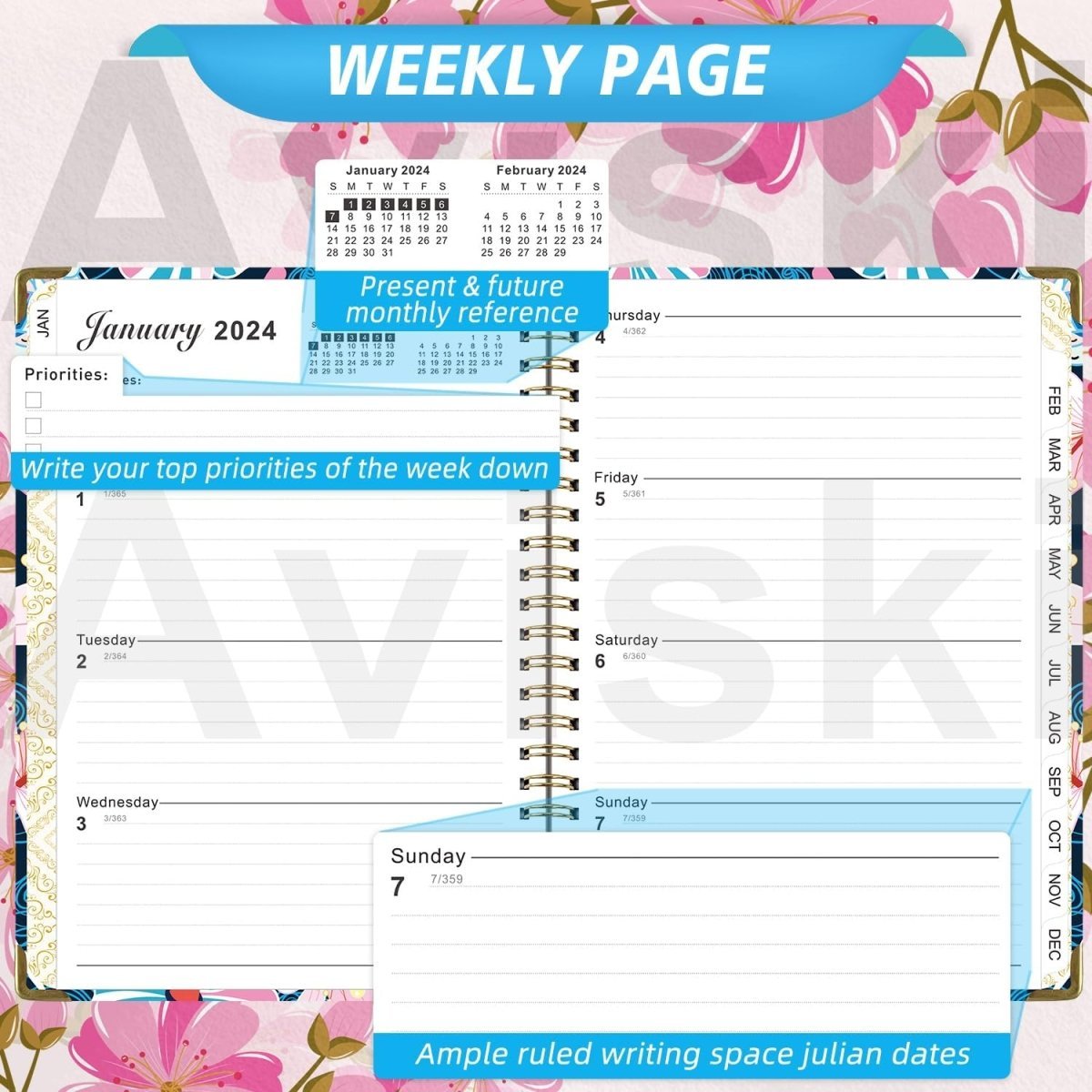 2024 Planner, Weekly & Monthly Planner Home or Office Use for Gifts - Oneonlycustom