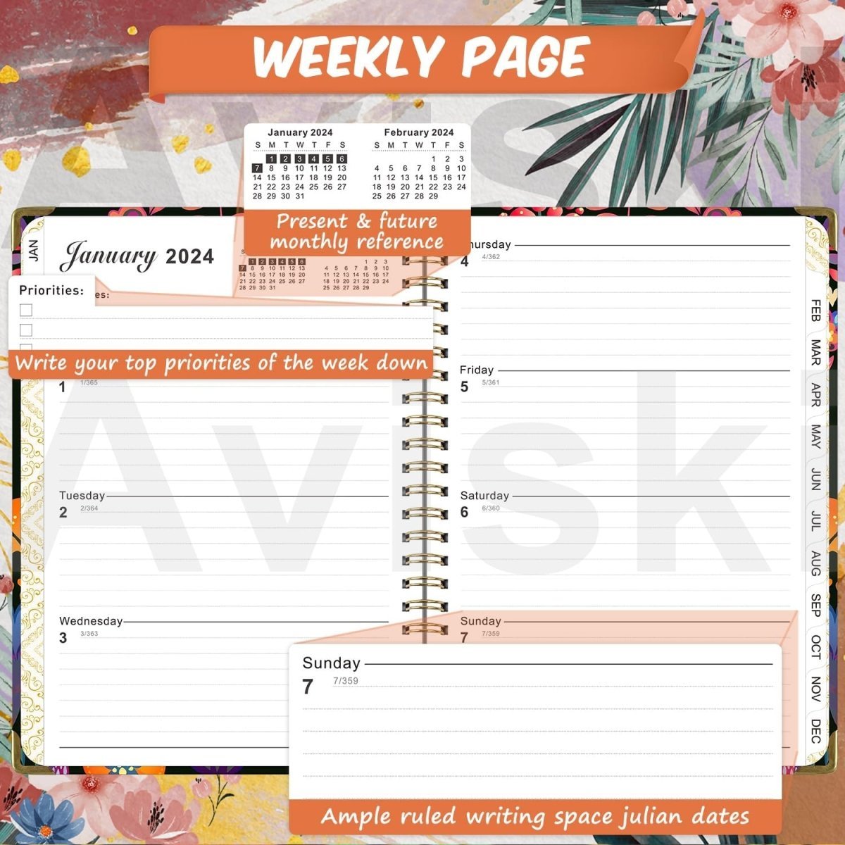 2024 Planner, Weekly & Monthly Planner Home or Office Use for Gifts - Oneonlycustom