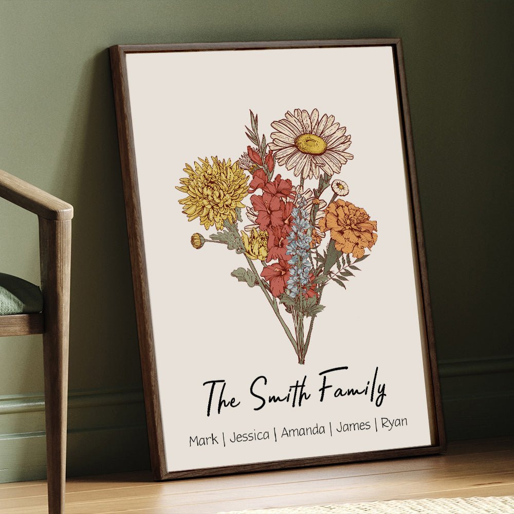 50%OFF Personalized Birth Flower Family Bouquet/Names Frame - Oneonlycustom