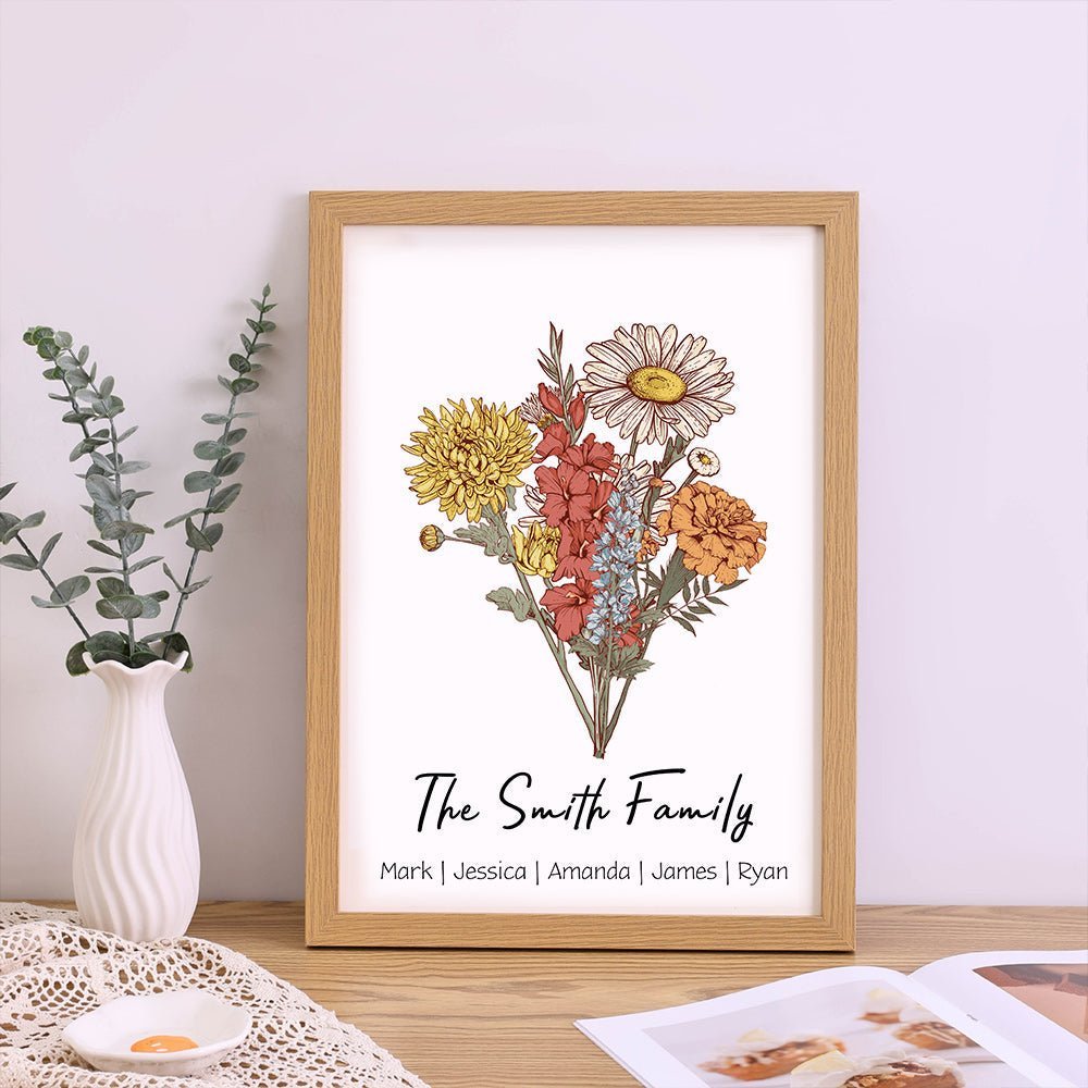 50%OFF Personalized Birth Flower Family Bouquet/Names Frame - Oneonlycustom