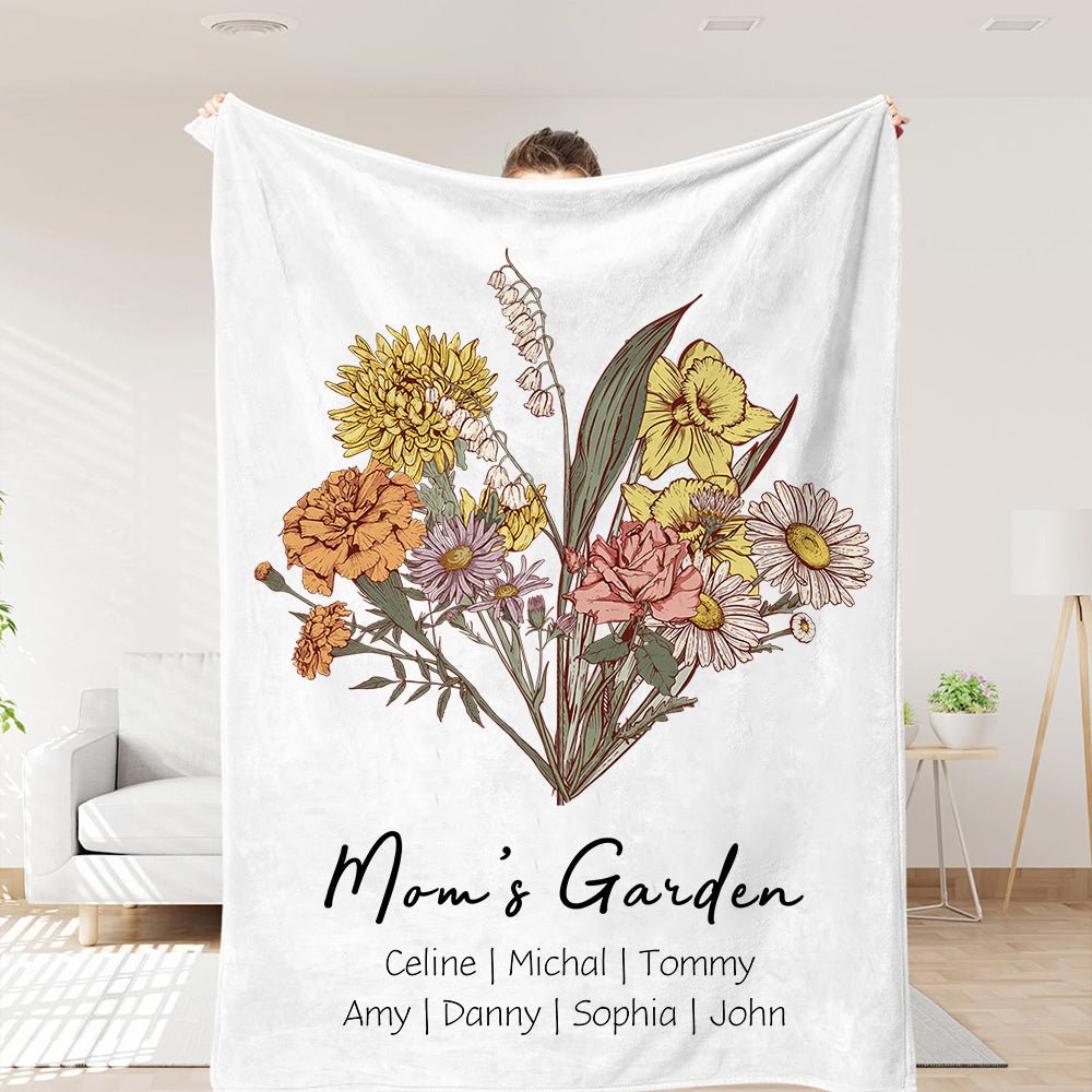 50%OFF⭐️Birth Flower Family Bouquet Customized Winter Blanket - Oneonlycustom