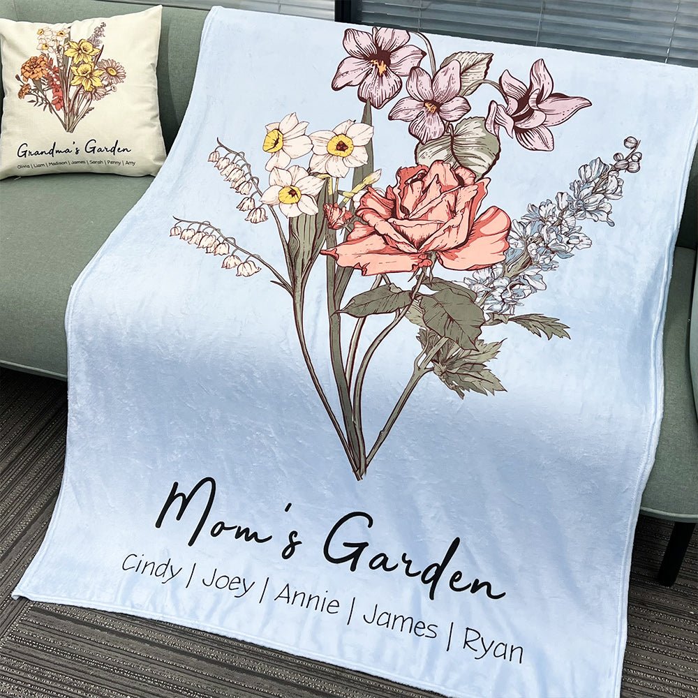 50%OFF⭐️Birth Flower Family Bouquet Customized Winter Blanket - Oneonlycustom