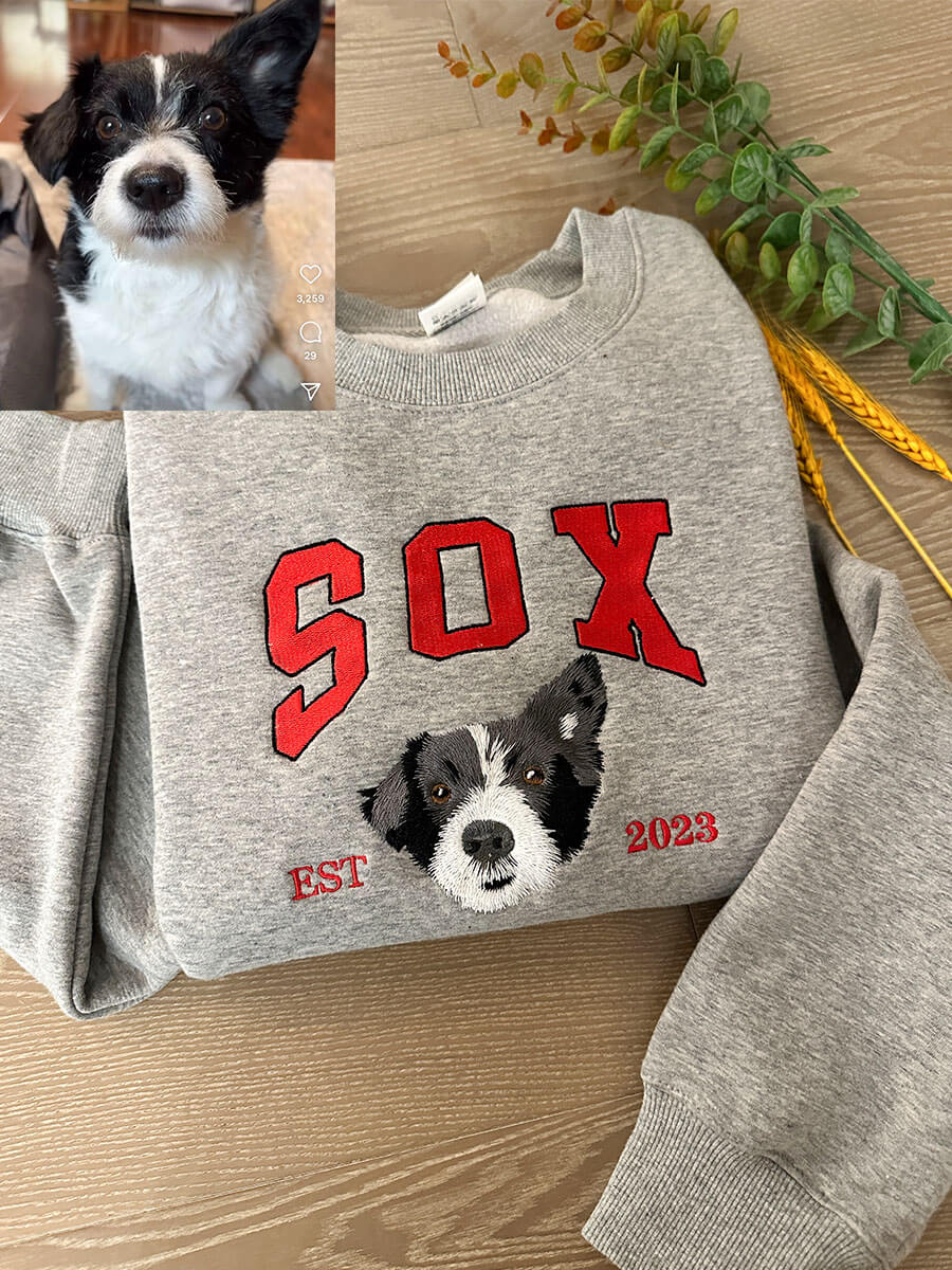 Custom Embroidered Sweatshirt With Pet Portrait - Oneonlycustom