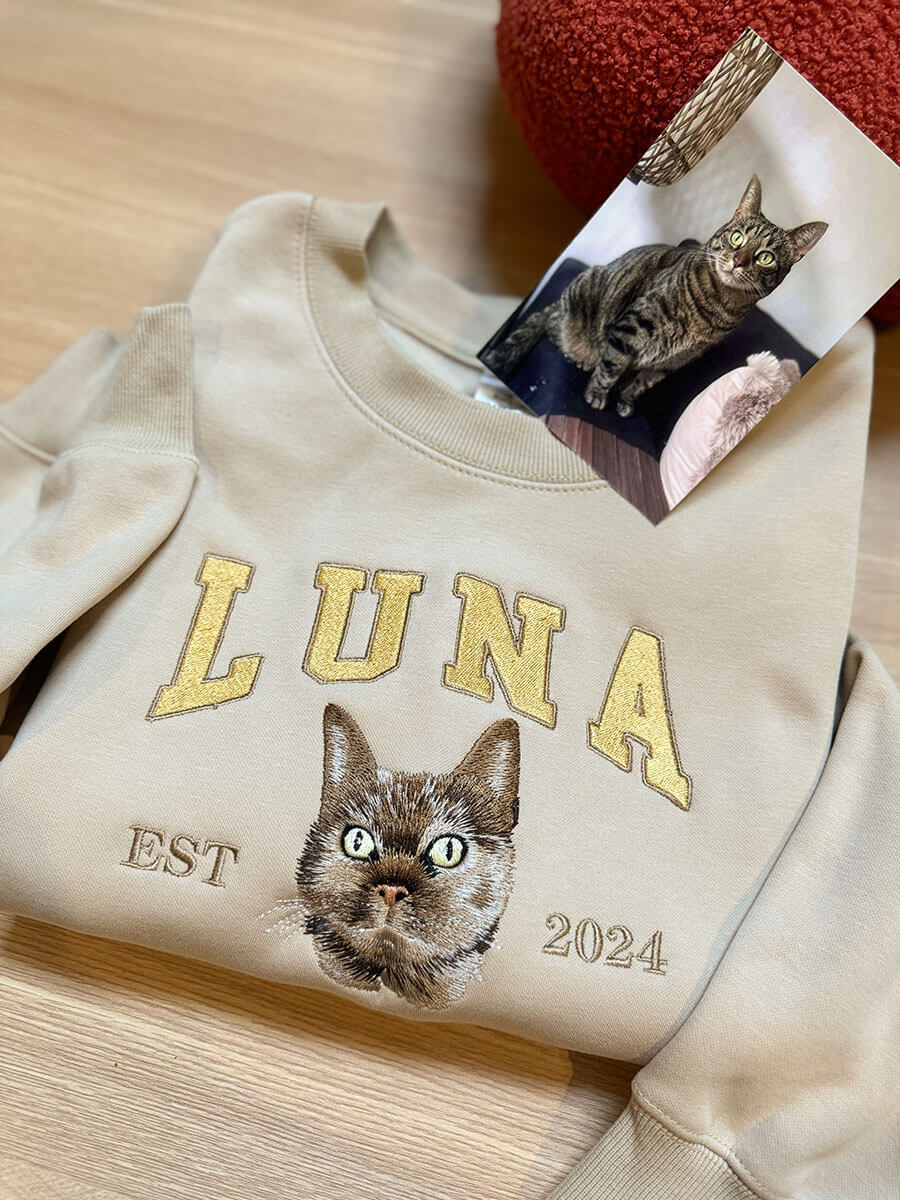 Custom Embroidered Sweatshirt With Pet Portrait - Oneonlycustom