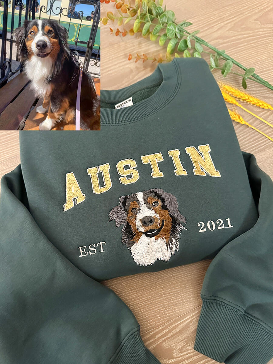 Custom Embroidered Sweatshirt With Pet Portrait - Oneonlycustom