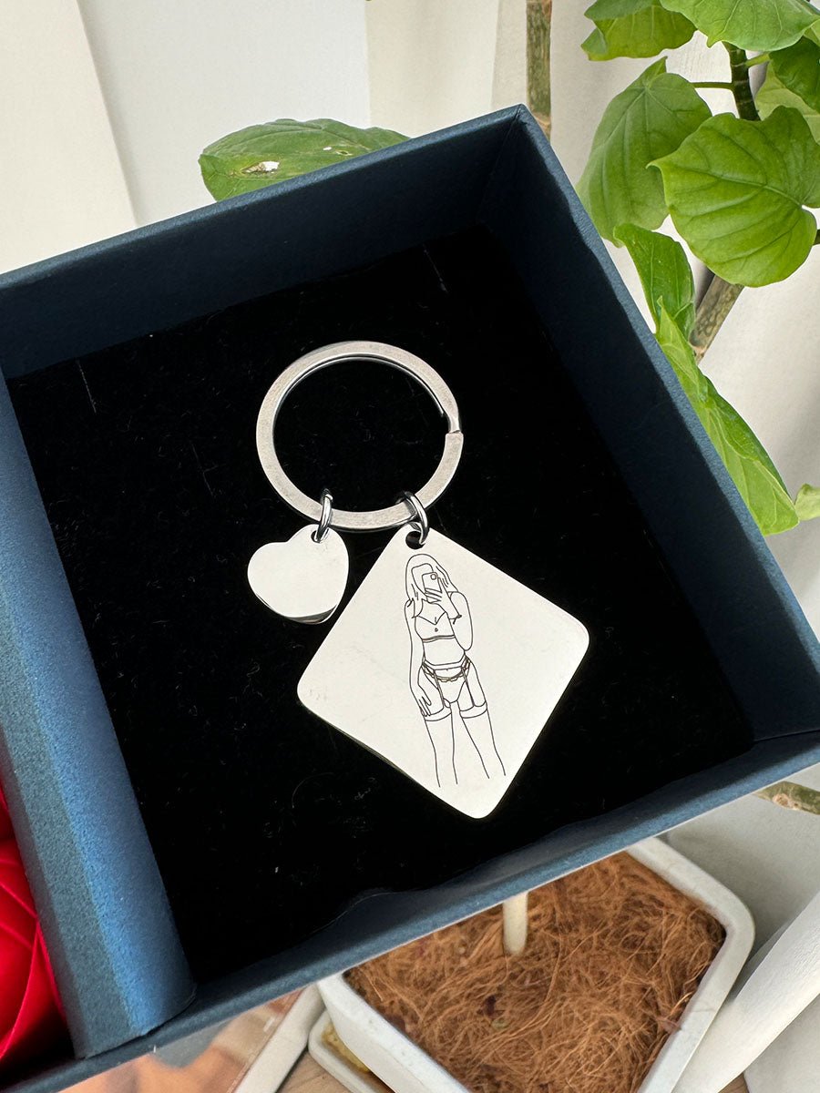 Custom Outlined Photo Spicy Keychain Valentines Day Gift - Oneonlycustom