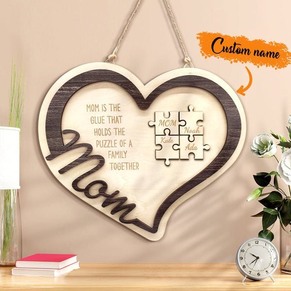 Mother's Day Plaque Personalized Wooden Heart Puzzle Sign You Are The Piece Holds Us Together - Oneonlycustom