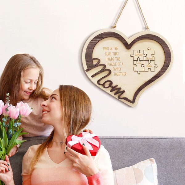 Mother's Day Plaque Personalized Wooden Heart Puzzle Sign You Are The Piece Holds Us Together - Oneonlycustom