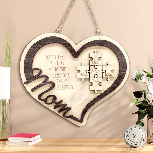 Mother's Day Plaque Personalized Wooden Heart Puzzle Sign You Are The Piece Holds Us Together - Oneonlycustom