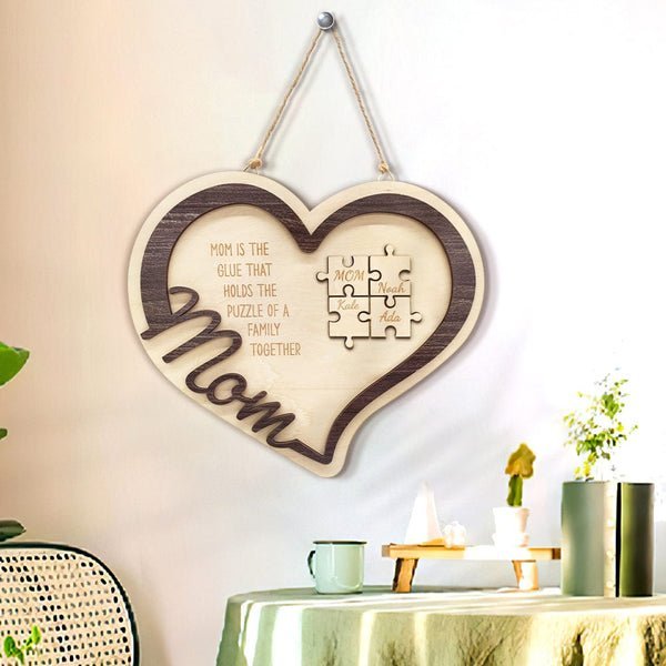 Mother's Day Plaque Personalized Wooden Heart Puzzle Sign You Are The Piece Holds Us Together - Oneonlycustom